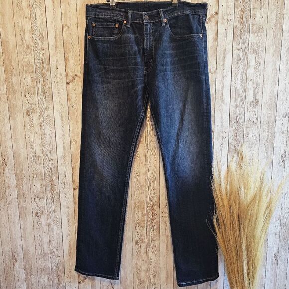 Levi's 505 Regular Fit Straight Blue Stretch Denim Jeans Mens Size 34x 34 - Picture 1 of 11